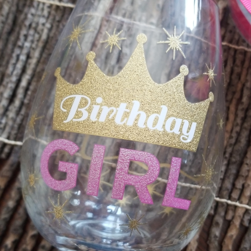 Mudpie Birthday Girl stemless wine glass